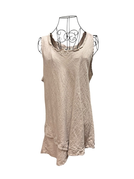Flax Tops - Flax 100% Linen Beige Asymmetrical Tunic Tank Large